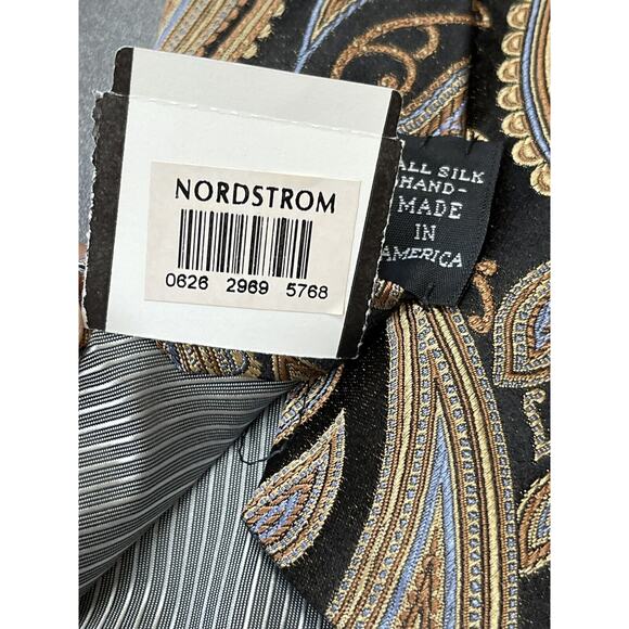 NWT Nordstrom Black Gold Blue Paisley‎ 100% Silk Tie Handmade in USA $65 - Picture 6 of 8